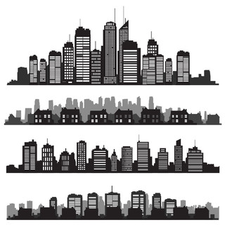 黑白简约建筑城市生活大厦高层公寓矢量图
